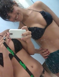 Kinky bikini teens camwhoring in a beach resort's bathroom
